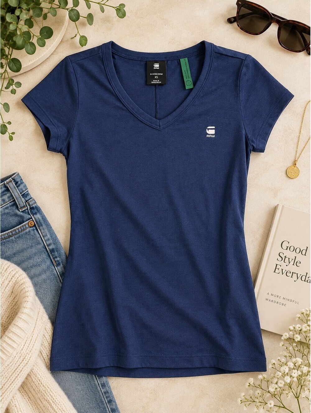 G-Star RAW Eyben Slim V-Neck Short Sleeve Tee Sartho Blue XS NWT